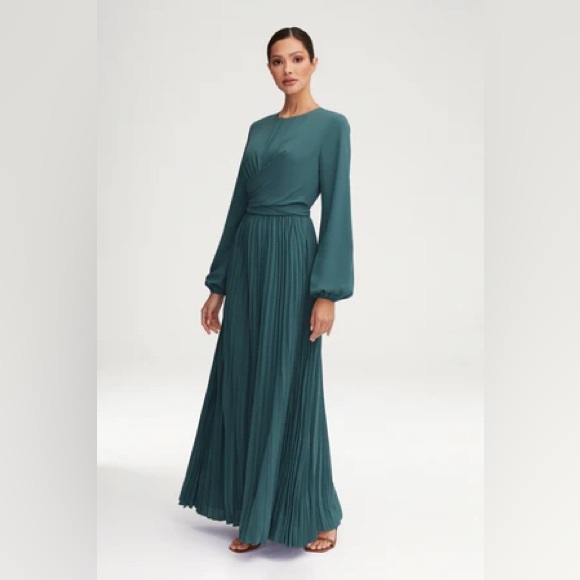 Veiled Dresses & Skirts - Veiled Collection Layana Pleated Wrap Waist Maxi Dress - Dark Sea Green